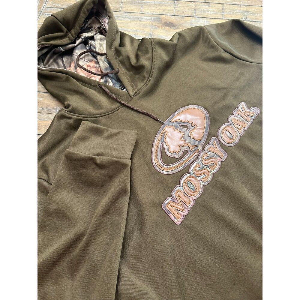 Mossy Oak Hoodie XL Olive Green Camo Logo Hunting Pullover Polyester